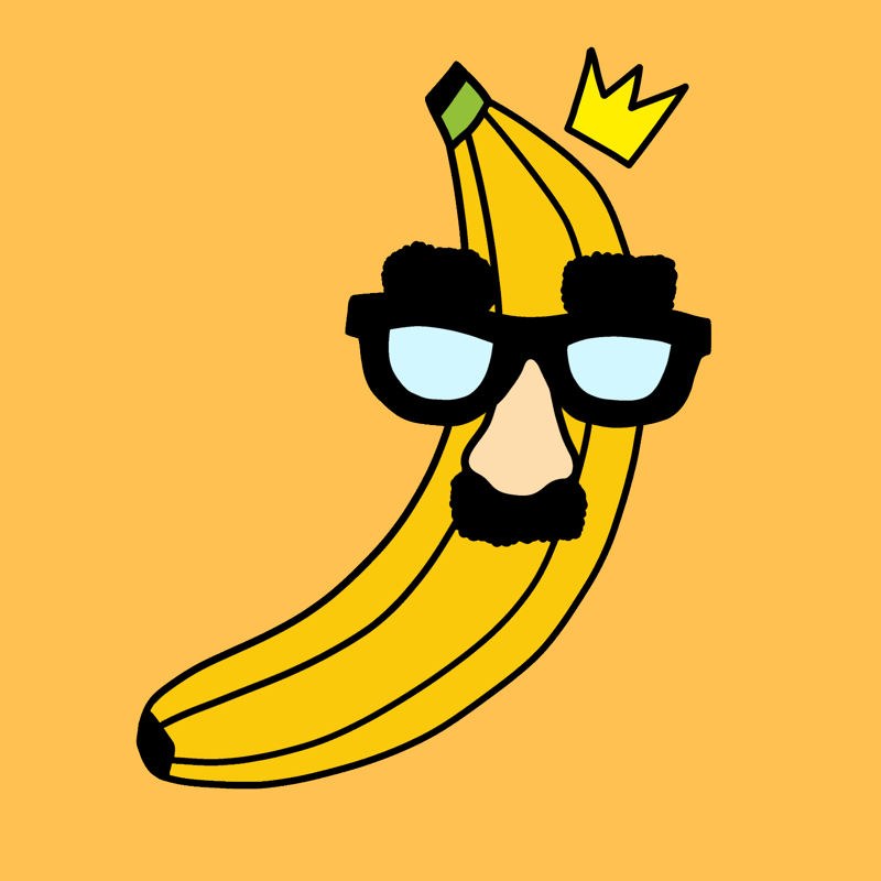 Mysterious banana wearing a Groucho disguise and a crown